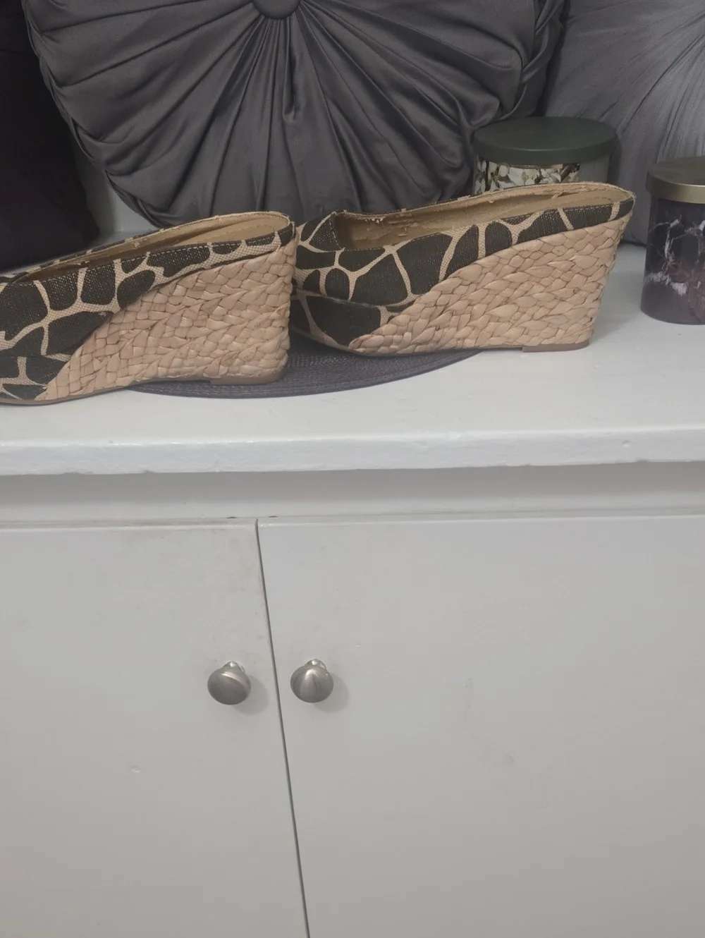Laundry By Shelli Segal Giraffe-Print Peep-Toe Wedge Sandals in Black and Tan